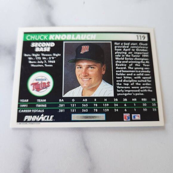 Robin Ventura Chuck Knoblauch 1992 baseball card Minnesota twins pinnacle #119 - Picture 5 of 6